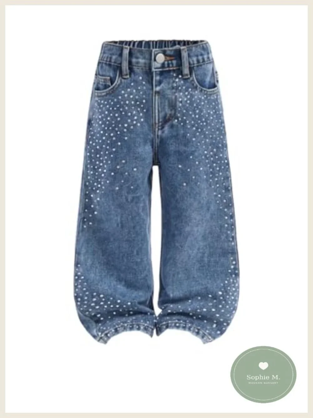 Toddler Girl Rhinestone Sparkly Wide Leg Jeans Streetwear Denim Pants with